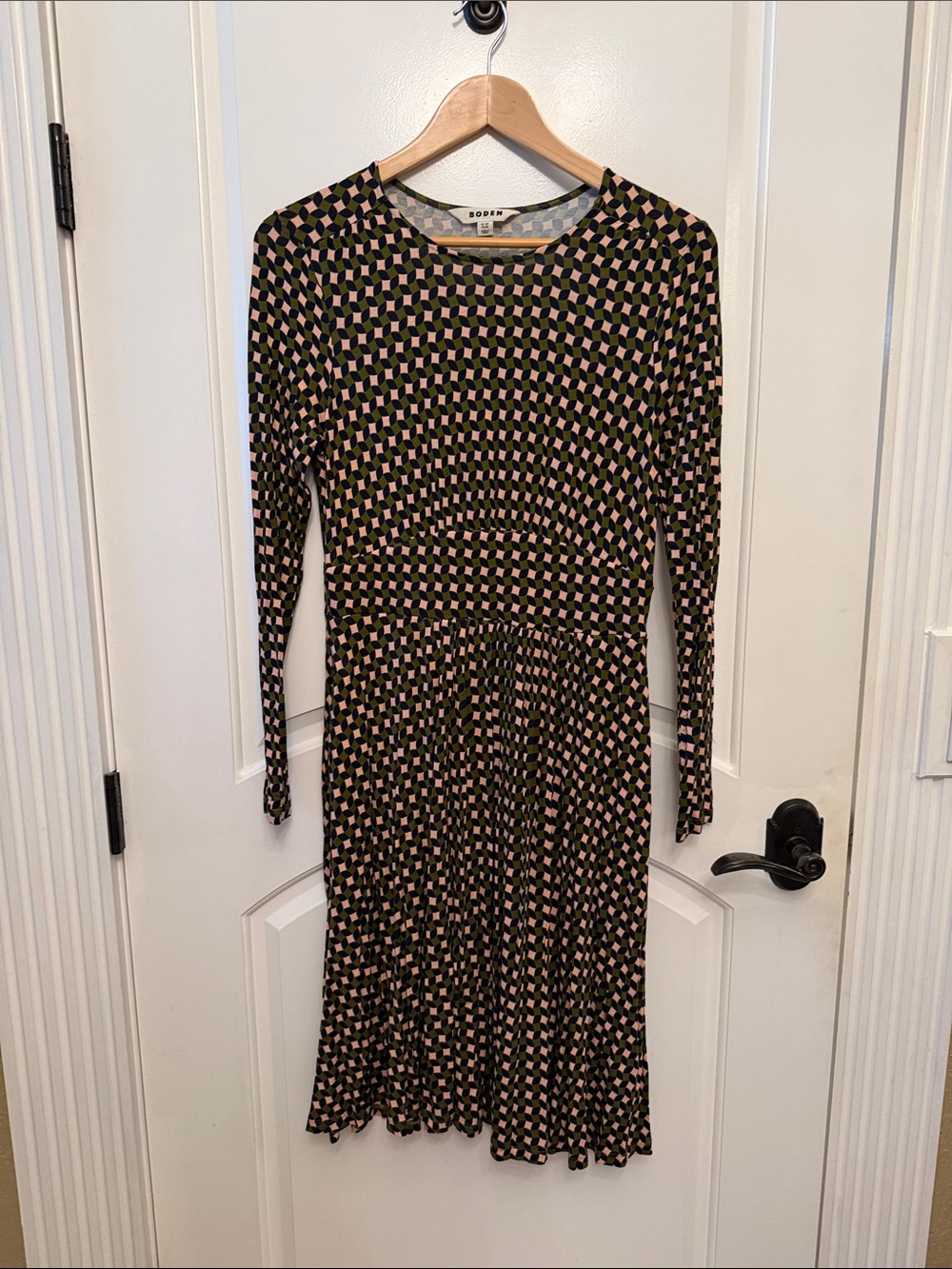 Boden Black & Pink Geometric Long-Sleeve Midi Dress size 8R